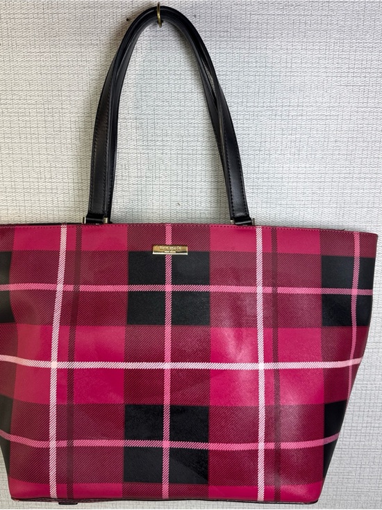 kate spade Handbags - Kate Spade Zippered Tote Bag Large 13” Polyvinyl Leather Trim Pink Plaid Handbag